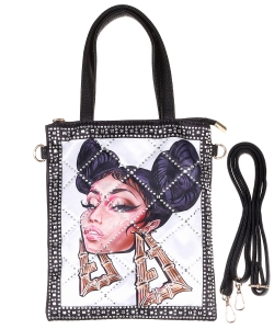 African-American Design Sequined Tote Bag S039HPP WHITE
